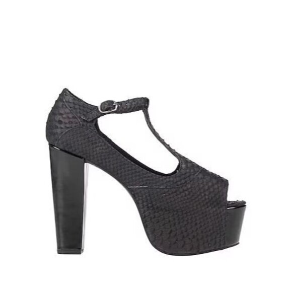 Jeffrey Campbell Mary Jane Foxy-Wood Black Snake Skin Calf Leather 40 / 9.5 - Picture 1 of 7